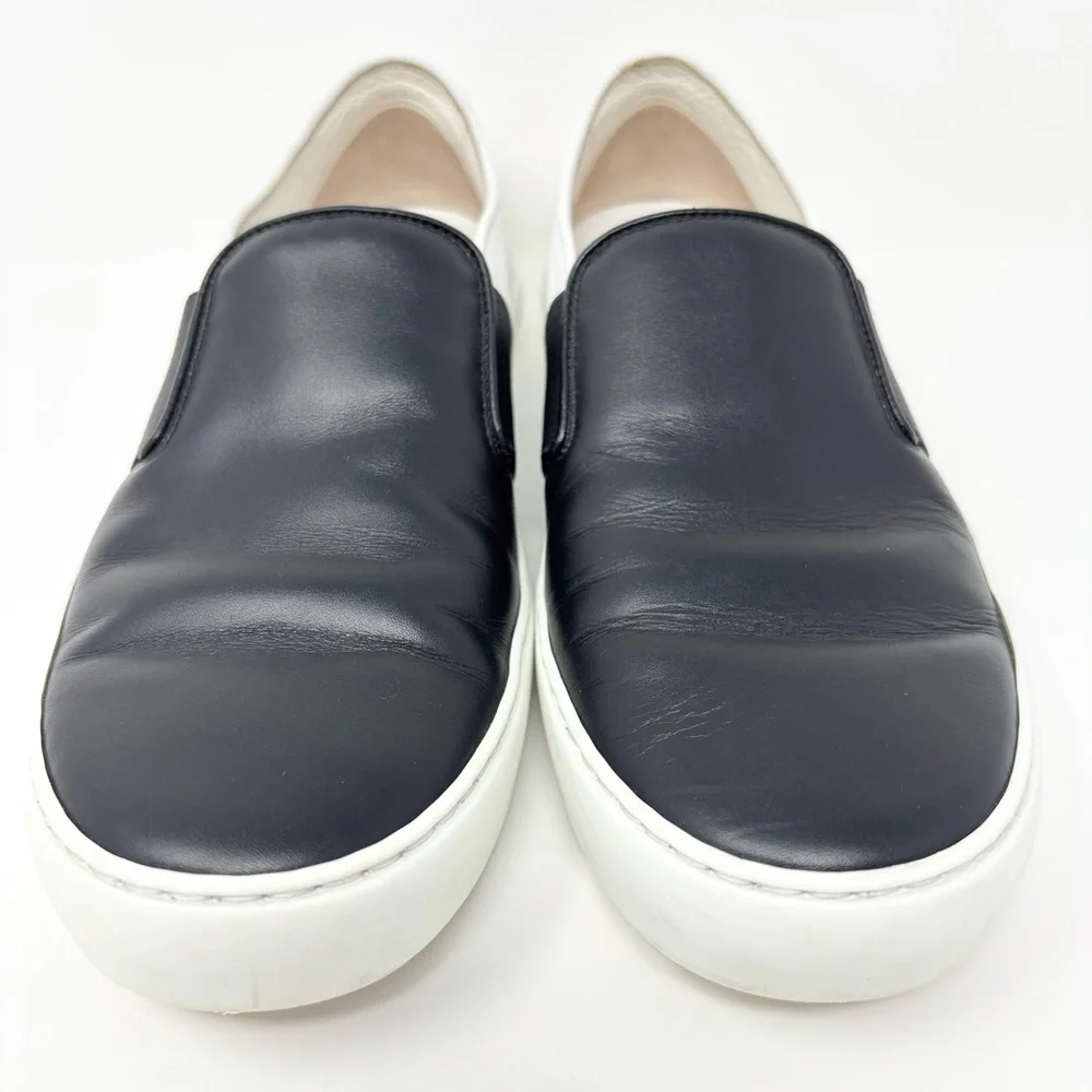 Chanel Black & White Leather Slip-On Sneakers 2016 Karl Lagerfeld Era Size 38.5 - Picture 4 of 16